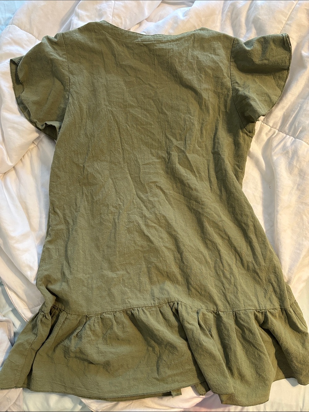 Olive Green Button-Front Ruffle Dress - Picture 2 of 4
